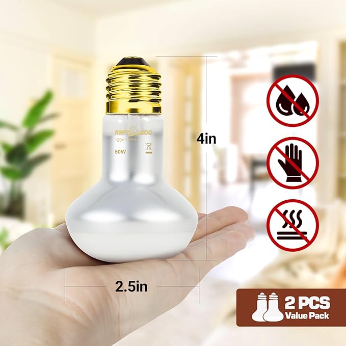 REPTI ZOO 50W Reptile Heat Lamp Bulb,2 Pack Intense Spot Basking Light,UVA Daylight Heating Lamp Bulb for Reptile & Amphibians & Chicken Brooder,Bearded Dragon, Lizard, Tortoise