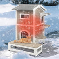 Insulated Cat House, Wood Two Story Outdoor Cat House Weatherproof with Cat Scratching Cloth, 4 Doors, Balcony, Jumping Platforms, Outside Clawsable Feral Cats Shelter for Small Animals, Grey