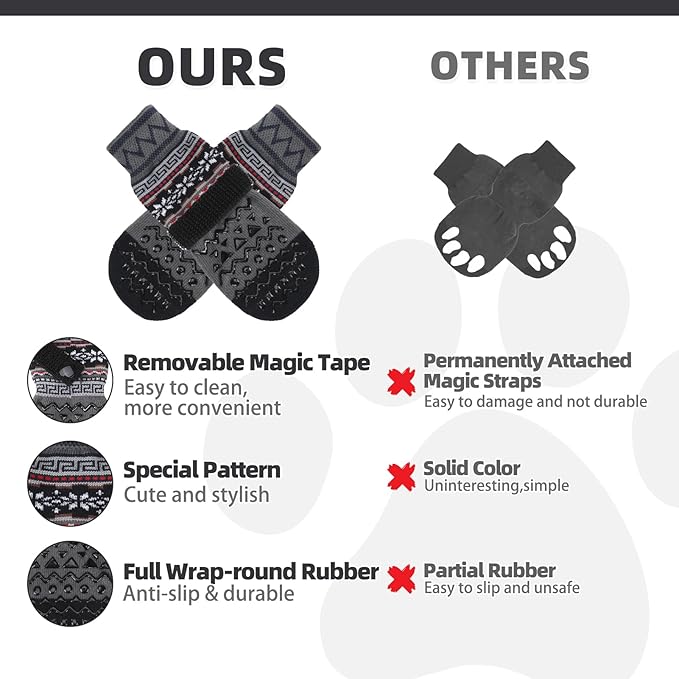 KOOLTAIL Dog Socks to Prevent Licking Paws for Hardwood Floors Anti Slip, Winter Warm Pet Boots&Paw Protector with Grippers, Double Sides Dog Shoes Booties for Small Medium Large Senior Dogs Grey M