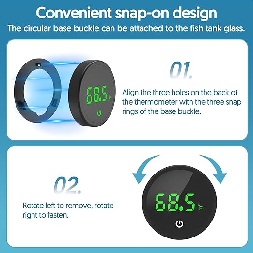 QZQ Fish Tank Thermometer Aquarium Thermometer Wireless Touch Stick Digital Aquarium Thermometer LED Display ±1°F for Monitoring The Fish Tank Aquarium Temperature Accessories (2 Pack Black)
