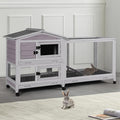 Indoor/Outdoor Rabbit Hutch with Pull-Out Tray, Weatherproof Bunny Cage & Attached Run - Also for Chickens (Grey, L)