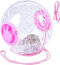5.9" Hamster Wheel, Exercise Ball & Wheel - Silent Running Toy with Anti-Skid, Transparent Hamster Ball, Breathable Design & Rope for Easy Carry, for Little/Dwarf Mouse, Pink