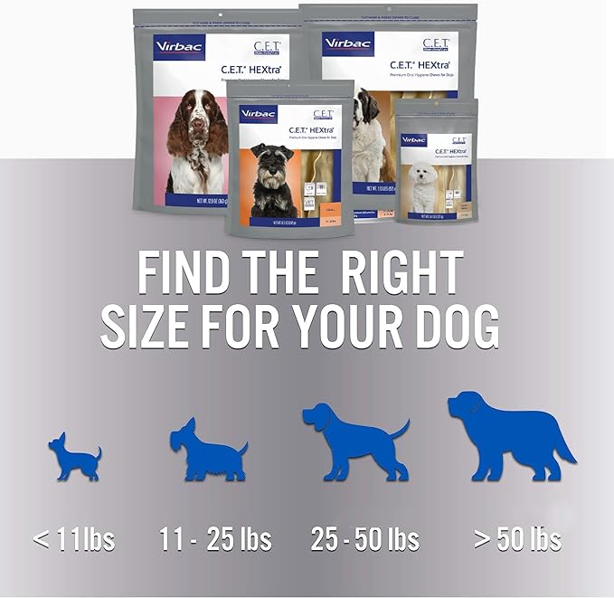 Virbac C.E.T. HEXtra Premium Oral Hygiene Chews for Dogs, 11-25 lbs, 8.5 Oz