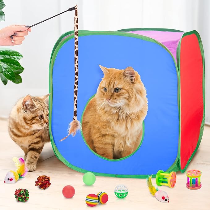 Retro Shaw Cat Toys, 33Pack Large Cats Toys, Interactive Kitten Toys for Indoor Cats Kitty with Collapsible Game Tunnel Tube Tent Feather Wand Teaser Bell Fuzzy Ball Springs Mouse Toys