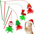 Christmas Cat Toys，4 Pack Cat Wand Toys for Indoor Cats Gifts with Catnip and Feathers, Wand for Cats and Kitten