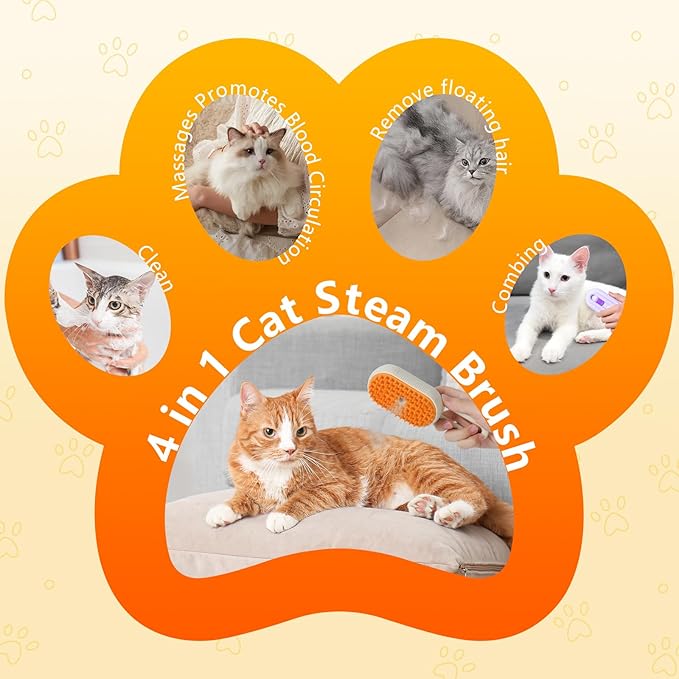 4 in 1 Cat Steam Brush for Shedding, Rechargeable Pet Steam Groomer Brush, Massage, Cleaning, Shedding & Combing Multifunctional Hair Removal Comb for Cats Dogs (White)