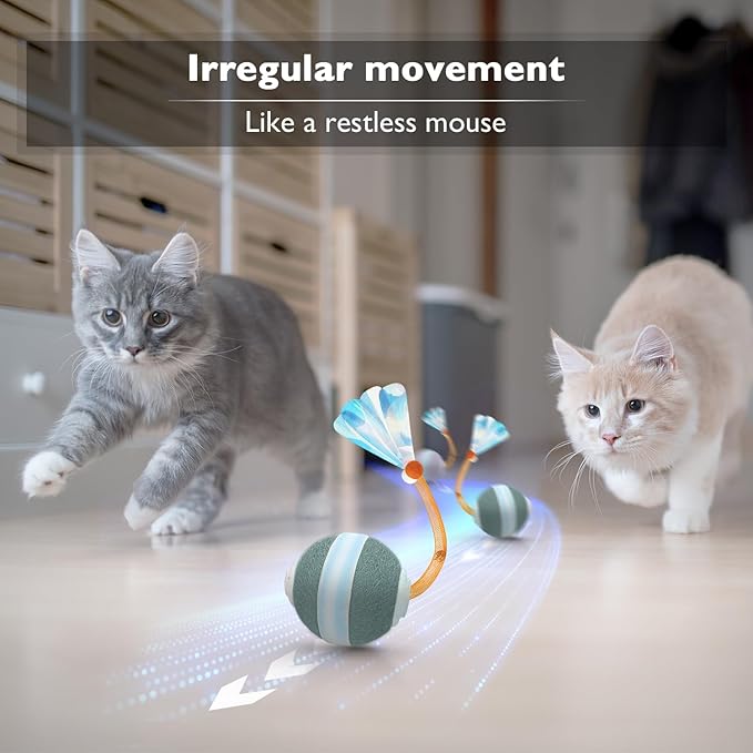 YVE LIFE Interactive Cat Toys Ball for Indoor Cats,[2025 Newly Upgraded] Agile Moving Cat Ball with Elastic Mesh Tail,Automatic Kitten Toys for Bored Indoor Adult Cats,Motion Activated (Dark Green)