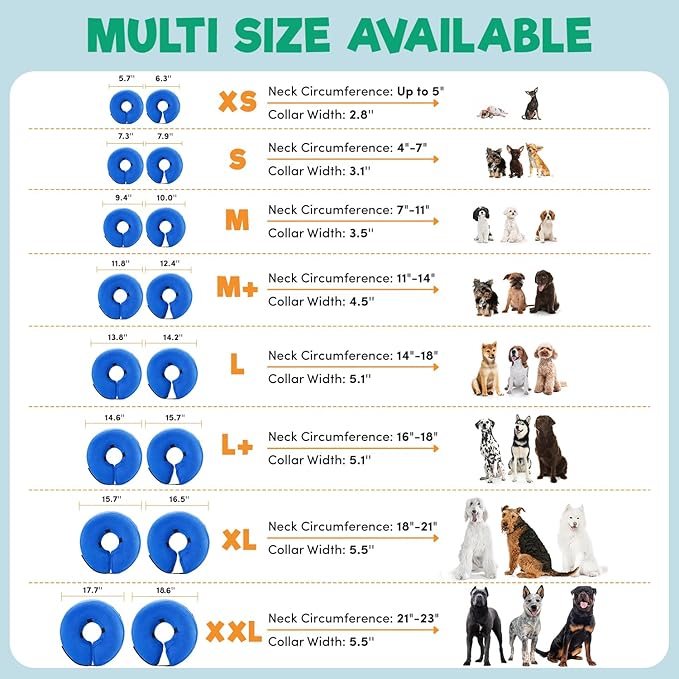BENCMATE Inflatable Dog Cone Collar Alternative, Soft Dog Cone for Small Medium Large Dogs and Cats, Neck Recovery ECollar Donut Collar After Surgery (Medium+, Navy Blue)