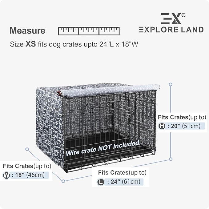 Explore Land Pattern Dog Crate Cover for 24 Inches Wire Cage, Heavy-Duty Polyester 1 2 3 Doors Standard Metal Pet Kennel Enclosure (Morocco)