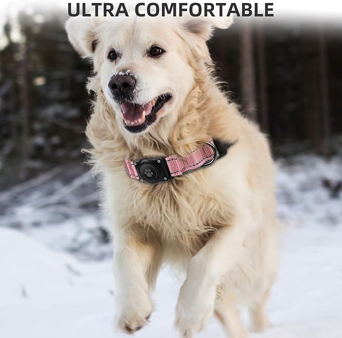 Airtag Dog Collar - 100% Waterproof Air tag Dog Collar Holder for Apple AirTag, Reflective, Soft Padded, Everlasting, GPS Dog Collar for Small Medium Large Dogs (Pink, S)