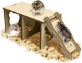 Tfwadmx Wooden Small Animal Hideout & Ramp - Hamster Tunnel System with Climbing Ladder, Peep Shed and Digging Chambers for Mice, Dwarf Hamsters (Small)