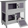 Rabbit Hutch Indoor, 36'' Bunny Hutch Outdoor, Mobile Rabbit Cage with Wheels, 2-Story Bunny Cage with 2 Pull Out Trays, Wooden Guinea Pig Cage (Grey)