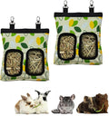 Guinea Pig Hay Feeder, Hanging Rabbit Hay Feeder Bag for Guinea Pigs Bunnies Chinchillas. M, Green Leaves, 2 Count