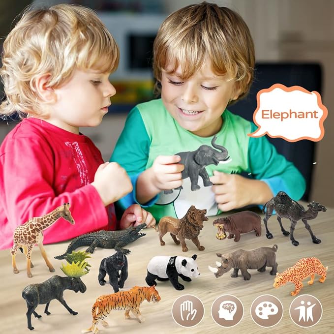 FRUSE Safari Animals Figures Toys, 12PCS Wild Zoo Figurines, Realistic African Jungle Playset With Panda, Lion, Elephant, Educational Learning Toys for Toddlers Kids 3-5