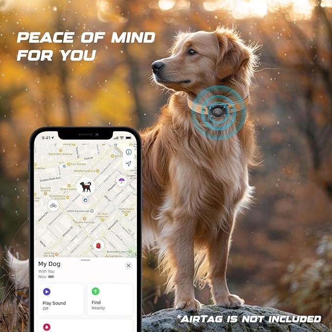 AirTag Dog Collar - Leather Dog Collar with Air Tag Holder | IPX8 Waterproof, Reflective, High - End, Adjustable Soft Padded | Dog GPS Tracker Collars Fit for Medium Large Dogs (Light Brown, M)