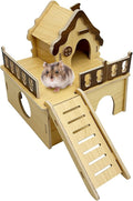 Hamiledyi Wooden Hamster House Hideout Mouse House with Ladder and Platform Cute Habitat Hut Small Animals Cage Accessories for Dwarf Hamster Mice Gerbil and Other Similar Sized Animals