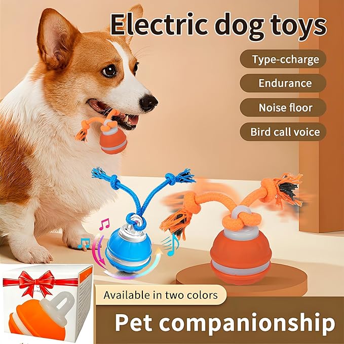 Interactive Dog Ball Toy,Interactive Dog Toys for small dogs,Peppy Pet Ball for Dogs,Motion Activate Rolling Dog Toy with Birdsong Squeaky Chewable Rope Tiny Fetch Dog Toys to Keep them Busy(Blue)