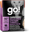 Go! Solutions Carnivore, Grain-Free, Protein Rich Wet Cat Food, Chicken, Turkey and Duck Pâté, 6.4 oz