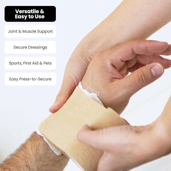 Juvale Cohesive Bandage Vet Wrap Rolls - Sprain & Strain Support Elastic Bandage & Vet Wrap for Dogs & Horses - Self-Adherent Dog Wound Care Tape - First Aid & Sports Tape - 12 Count, 4 in x 5 yd