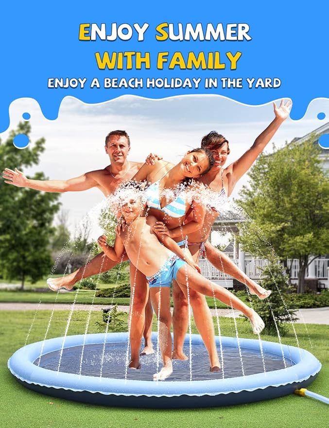 VISTOP Non-Slip Splash Pad for Kids and Dog, Thicken Sprinkler Pool Summer Outdoor Water Toys - Fun Backyard Fountain Play Mat for Baby Girls Boys Children or Pet Dog (97 inch, Red&Yellow&Green&Blue)