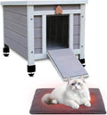 Rockever Outdoor Cat House,Outdoor cat Houses for Feral Cats Weatherproof Rabbit Hutch Small, Wooden Small Pet House and Habitats-Grey with Mat