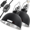 Oiibo 8.5 Inch Reptile Light Fixture with Dimming/Separate Switches, 2 Packs Deep Dome Lamp Cap Reflector Cover, UVB Light Heat Lamp Fixture for Reptile Glass Terrariums, Max 150W Black
