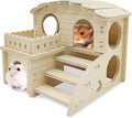 Hamiledyi Wooden Hamster Hideout Maze Small Animal Activity Toy Hamster House and Habitat Wooden Hut with Ladder for Dwarf Hamsters Small Gerbils Tiny Mice and Other Similar Sized Animals