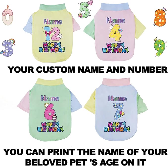 Custom Dog Birthday Shirt,Personalized Pet Apparel Print with Name Age Number,Pet Birthday Outfit,Lightweight Breathable Cotton Vest for Small Medium Large Dogs Cat (Dopamine Pink, Small)