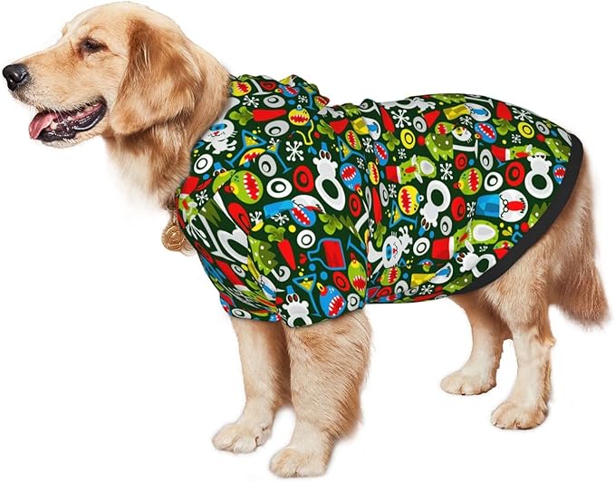 Christmas Green Monster Hoodie,Christmas Cosplay Dog Clothes with Pocket and Hat Winter Clothes Sweaters Small