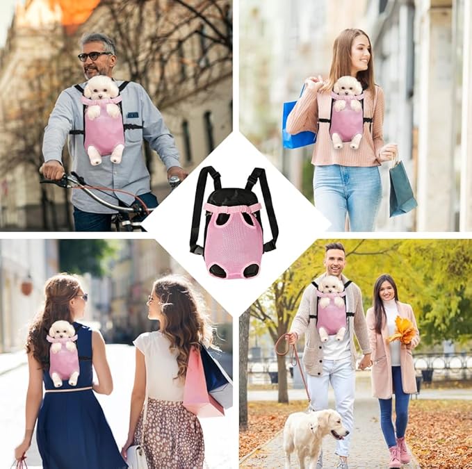 FEimaX Dog Carrier Backpack Pet Legs Out Front Cat Travel Bag, Adjustable Puppy Backpacks Carriers Hands-Free for Small Medium Dogs Cats Hiking Traveling Camping Daily Walking (Large, Pink)