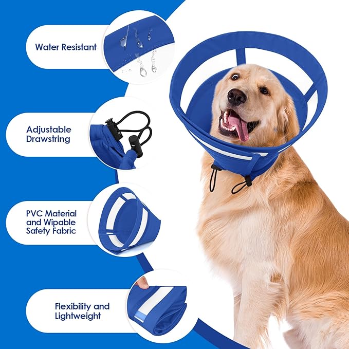 SAWMONG Soft Dog Cone Collar, Cone for Dogs to Stop Licking, Dog Cones for Large Dogs, Comfy Elizabeth E-Collar for Doggy After Surgery Alternative, Adjustable Pet Recovery Collar (L,Blue)