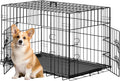 FDW 30inch Dog Crate Pet Cage with Metal Folding Design Plastic Tray Indoor Outdoor Dog Kennel Cage for Small and Medium Dogs,Black