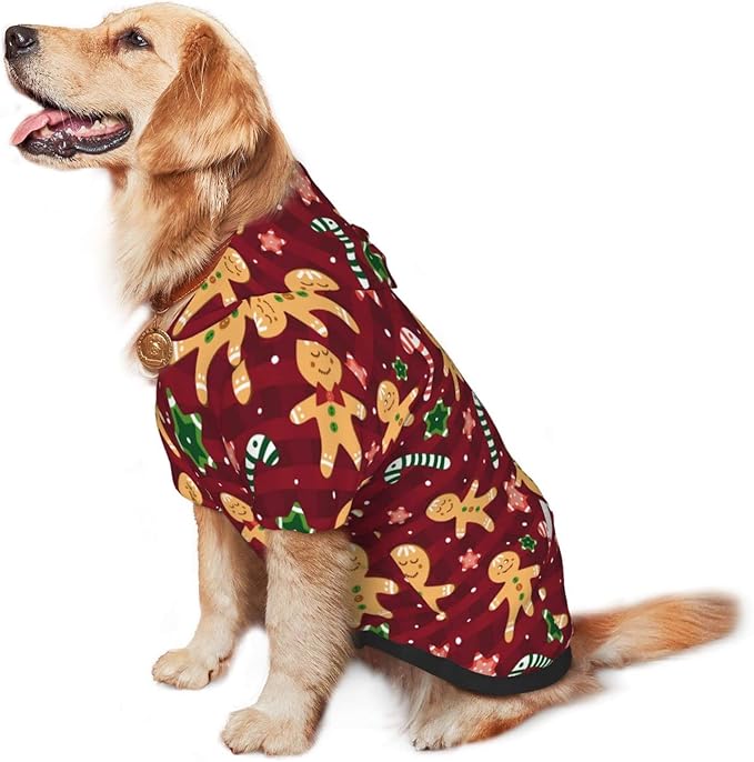 Christmas with Gingerbread Men, Candies Hoodie,Christmas Cosplay Dog Clothes with Pocket and Hat Winter Clothes Sweaters XXX-Large