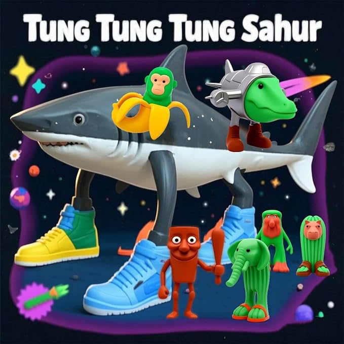 Tralalero Tralala Action Figure, Meme Shark Figures Toys, Collectible Animals Figurine Doll Gifts for Fans (24PCS)
