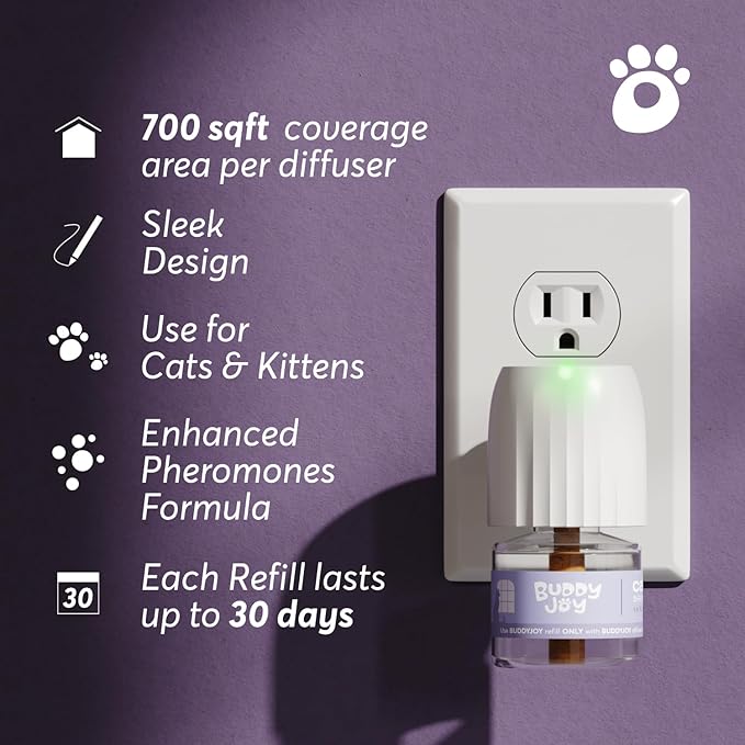 Cat Calming Diffuser Refills – Long-Lasting 30-Day Formula with Pheromones for Stress Relief, Relaxation, and Anxiety Reduction in Cats Easy to Use – (3 Refills)