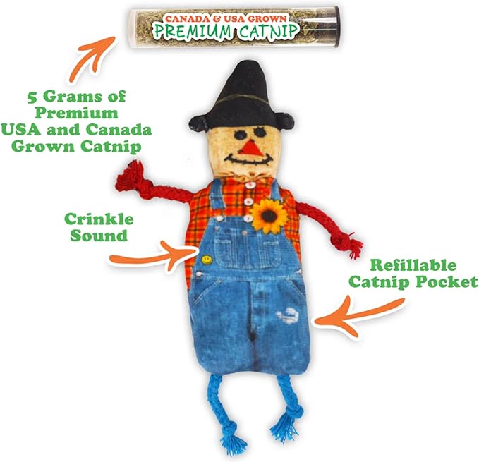 Meowijuana Get Spooked Bundle | Scarecrow Refillable Toy and Harvest Moon Blend | Promotes Play and Cat Health | Includes North American Organic Catnip