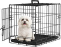 FDW Dog Crate for Small Dogs 18 Inch Folding Metal Wire Pet Cage Single Door W/Divider Panel Indoor Outdoor Kennel Leak-Proof Plastic Tray,Black