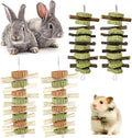 Hamiledyi 4PCS Bunny Chew Toys Rabbit Hanging Toys for Teeth Grinding Natural Apple Wood Sweet Bamboo Sticks Timothy Grass&Carrot Cake for Chewing/Improving Rodent Animals Dental Health