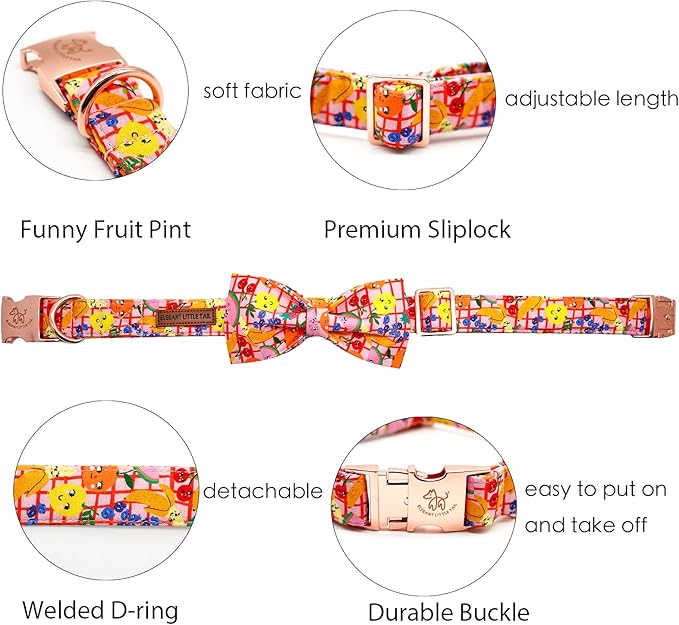 Elegant little tail Dog Collars with Bow - Fruit Print Dog Collar Cute Bowtie Girl Boy Pet Collar for X-Small Puppy