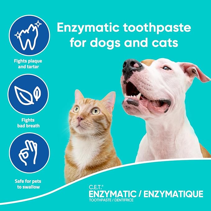 Virbac C.E.T. Enzymatic Toothpaste, Eliminates Bad Breath by Removing Plaque & Tartar Buildup, Best Pet Dental Care Toothpaste, Poultry Flavor, 2.5 oz tube
