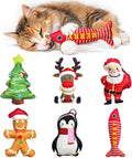 Idepet 6 Pcs Christmas Cat Toys Catnip Xmas Plush Santa Claus Tree Interactive Chew Bite Crinkly Sound Toys for Indoor All Breeds Cats Exercise ﻿
