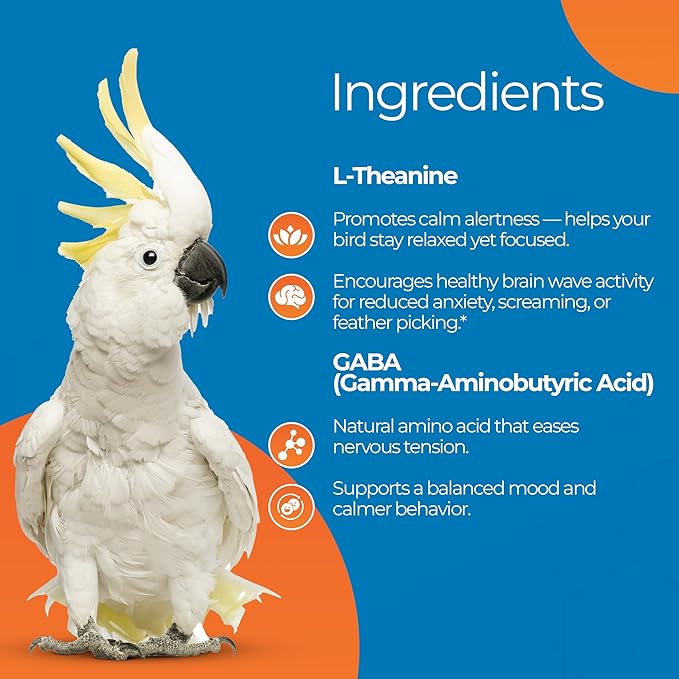 UnRuffledRx™ Calming Formula for Parrots – Bird Supplement That Supports Relaxation During Stressful Events Like Fireworks, Travel, and Visitors – 150 Servings – Made in USA