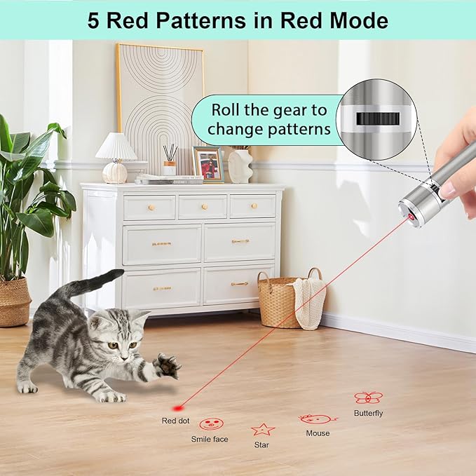 TBTeek Cat Toys, USB Rechargeable Kitten Toy, 3 Light Modes & 5 Adjustable Patterns, Portable Interactive Pet Dog Cat Mouse Toy for Fun Chase Play Exercise（3 Pack）
