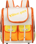 Pet Backpack Carrier, Portable and Ventilated, Oxford Cloth, Dogs Cats and Small Animals Travel Bag 13.39", (Beige, White, Orange, 1 Pcs), Intended for Hiking/Camping/Traveling