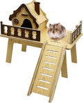 Hamiledyi Wooden Hamster Platform & House Mouse House with Climbing Ladder Cute Habitat Hut Hideout Small Animals Cage Accessories for Dwarf Hamster Mice Gerbil and Other Similar Sized Animals