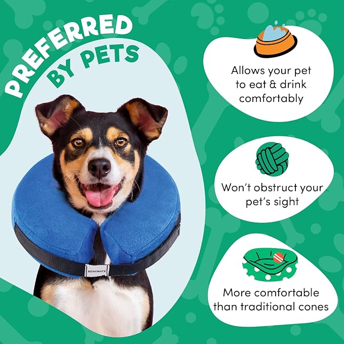 BENCMATE Inflatable Dog Cone Collar Alternative, Soft Dog Cone for Small Medium Large Dogs and Cats, Neck Recovery ECollar Donut Collar After Surgery (X-Small，Blue)