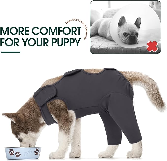Kuoser Dog Surgery Recovery Suit - Thigh Wound Protective Sleeve for Female & Male Dogs, Pet Surgical Onesie for Spay/Neuter, Gray XS