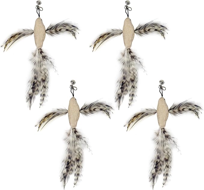 TTcat Cat Feather Toys, 4 Pcs Simulation Flying Birds Refills, Cat Toys Replacement Feathers for Cat Kitten Wand.