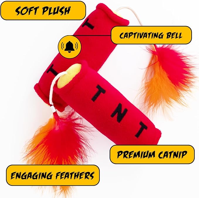 Cat Toys Grenade, Cat Toys for Indoor Cats, Kitten Toys, Catnip Toys for Cats of All Breeds, Action Themed Fun for Kicking, Biting, Chewing (Grenade & TNT, 2-Pack)