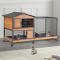 Indoor Rabbit Hutch with Metal Frame & Pull-Out Tray - Spacious Cage with Exercise Run Area for Rabbits (Orange, L)